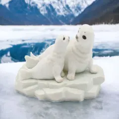 Ceramic Arctic Seal Mom And Baby Figurine, Home D&eacute;cor, Gift for Her, Gift for Mom, Kitchen D&eacute;cor, Nature Lover Gift