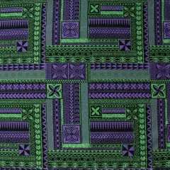 1 Yard Polynesian Geometric Symmetrical Peachskin Fabric For Elegant Apparel And Craft Projects 45 Inch Width Green/Purple