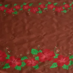 1 Yard Hibiscus Double Border Polyester Fabric For Apparel And Tropical D&eacute;cor Projects 60 Inch Brown/Red
