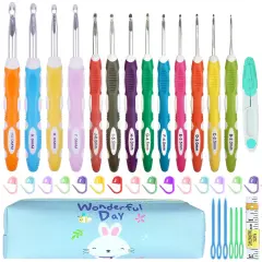 13 Size Crochet Hook Set,2mm(B)-10mm(N) Ergonomic Crochet Hooks with Case,Extra Long for Arthric Hands,Soft Grip Crochet Hooks Needles for Beginners&Gift