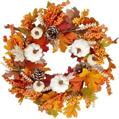 20&rsquo;&rsquo; Fall Wreath with White Pumpkins