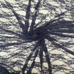 1 Yard Deep Navy Blue 4-Way Stretch Floral Lace Fabric Sheer Shimmery Nylon Spandex 58/60&Prime; Wide