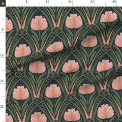 Various Fabrics by the Yard or Fat Quarter Art Deco Peony Dark Blue Pink Green Floral Abstract Botanical Nouveau Custom Printed Fabric by Spoonflower