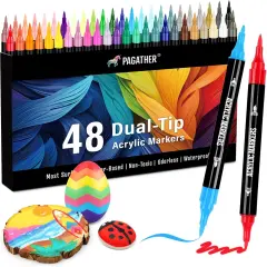 48 Colors Acrylic Paint Markers, Dual Tip with Fine Tip and Brush Tip Pens for Stone