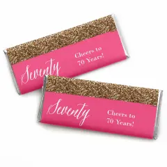 Big Dot of Happiness Chic 70th Birthday - Pink and Gold - Birthday Party Favors Candy Bar Wrappers - Set of 24
