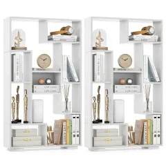 Costway 2 PCS 47" Tall Bookshelf Modern Geometric Bookcase with Open Shelves for Home Black&Natural/White