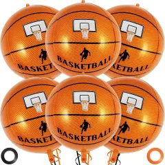 Large Round Sphere Basketball Balloons - 6 Pcs Foil Mylar Balloons - Basketball