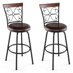 Costway Set of 2 24/30 Inch Adjustable Swivel Barstools Metal Dining Chairs Black&Brown