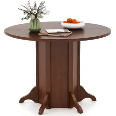 Costway 42" Wooden Kitchen Table Round Dining Table with Pedestal Base for 4-6 People