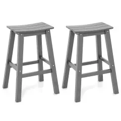 Costway 29" Patio Bar Stool Set of 2 with Curved Seat & Footrests for Backyard Outdoor Brown/Black/Gray