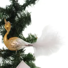 Golden Bell Collection 4.0 Inch Golden Swan Clip On Christmas Tree Ornament , Christmas Decor Ornament Czech Feather