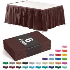 Ruffle Disposable Table Skirt 14 Ft Long Pleated Table Skirts with Adhesive Strip &ndash; Fits 6ft+ Rectangle or Round Tables &ndash; Ideal for Birthday Parties, Gender Reveal, Baby Showers & Event Decorations 6 pack by Exquisite Brown