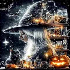 12x16 Inch - Halloween Retro Witch Diamond Painting Kits for Adults