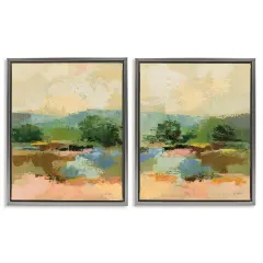 Stupell Industries Across the River Landscape 2 pc Framed Floater Canvas Wall Art Set Design by Silvia Vassileva