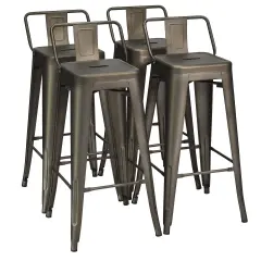 Costway Set of 4 Metal Bar Stools 30'' Bar Height Barstools Industrial W/ Low BackSteel
