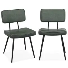 Costway Dining Chairs Set of 2 with PU Leather Cover Filled Sponge Waterfall Seats Brown/Green