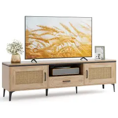 Costway Boho TV Stand for 65 Inch TVs Modern Entertainment Center with Drawer 2 Storage