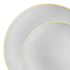 Gray with Gold Organic Round Disposable Plastic Dinnerware Value Set (120 Guests)
