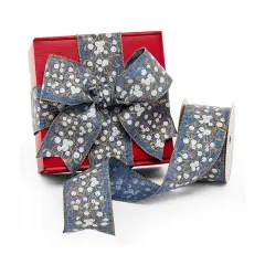 Sparkling Berries on Blue Wired Ribbon 2 1/2" x 10 yd