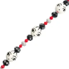 Crystal Lane DIY 7" Designer Glass Focal Bead Mix Strand Face Black White Mix