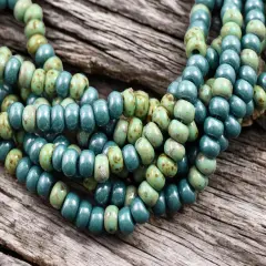 33/0 Aged Green Turquoise Picasso Seed Bead Mix (17" Strand)