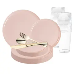 Pink Flat Round Disposable Plastic Wedding Value Set (60 Settings)