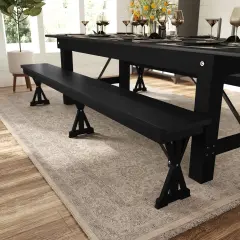 Merrick Lane Tinsley 8' x 12" Solid Pine Folding Farmhouse Style Bench, Rustic Pinewood Folding Dining Bench with Locking X-Legs Black Wash