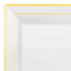 White with Gold Square Edge Rim Plastic Appetizer/Salad Plates - 6.5" (120 Plates)