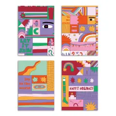 Retro Abstract Christmas Cards - 24-Pack Holiday Greeting Cards with 4 Colorful, Retro-Inspired Designs, Perfect for Sharing Merry Christmas & Holiday Wishes, Blank Inside for Personalized Messages - Unique and Vibrant Stationery Set