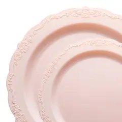 Pink Vintage Round Disposable Plastic Dinnerware Value Set (120 Guests)