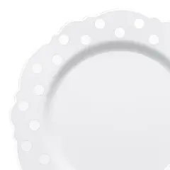 White with Silver Dots Round Blossom Disposable Plastic Salad Plates - 7.5" (120 Plates)
