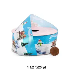 Christmas festival Satin Ribbon 25 Yards x 1.5 Inches 1 Roll Christmas Scene