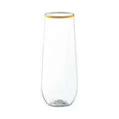 Clear with Gold Stemless Plastic Champagne Flutes - 9 oz. (64 Glasses)