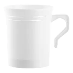 White with Silver Edge Rim Round Plastic Coffee Mugs - 8 oz. (120 Mugs)