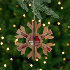 Northlight Faux Wood and Plaid 3-D Starburst Snowflake Christmas Ornament - 7" - Brown and Red