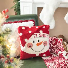 Set of 2 13.98"L Hooked 3D Snowman/Santa Pillows 2pk Snowman