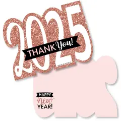 Big Dot of Happiness Rose Gold Happy New Year - Shaped Thank You Cards - 2025 New Year's Eve Party Thank You Note Cards with Envelopes - Set of 12