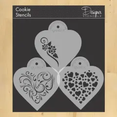 Contemporary Hearts Cookie Stencils | C351 by Designer Stencils | Cookie Decorating Tools | Baking Stencils for Royal Icing, Airbrush, Dusting Powder | Reusable Plastic Food Grade Stencil for Cookies | Easy to Use & Clean Cookie Stencil