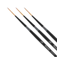 Creative Mark Beste Golden Taklon Script Liner #00 - 3 Pack Artist Paint Brush, Professional Watercolor Brushes, For Acrylic Painting, Short Handle, Sharp Edges, Hand-Tied & Shaped