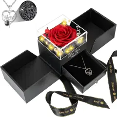 Preserved Red Real Roses with I Love You in 100 Languages Mom Necklace