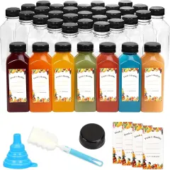36pcs 12oz Juice Bottles, Plastic Bottles with Lids