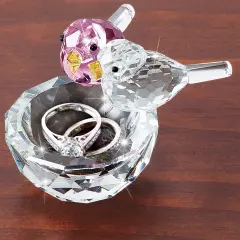 Collections Etc Beautiful Crystal Nesting Birds Trinket Dish