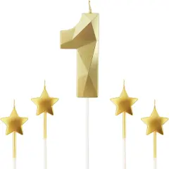 Golden Number 1 2.76 inch 3D Diamond Shaped Birthday Candles