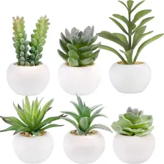 Set of 6 Succulents Plants Artificial in Mini White Ceramic Pots Small Fake Succulents Plant Faux Indoor Decor Windowsills Bedroom Desk Bathroom Office Home Decoration
