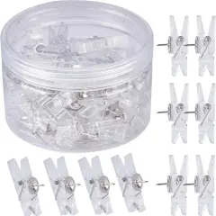 60 Pcs Push Pin Clips Decorative Push Pins with Clips Bulletin Board Clips Cork Board Pushpins Clear Craft Paper Clips Pushpins Thumb Tacks for Arts Cubicle Panel Wall Fabric Panels Offices Projects