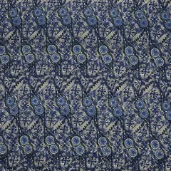 1 Yard Traditional Polynesian Fijian Print Fabric 100% Cotton Light Barkcloth, 45 inches Width Blue