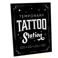 Big Dot of Happiness Temporary Tattoo Station Sign - Printed on Sturdy Plastic Material - 10.5 x 13.75 inches - Sign with Stand - 1 Piece