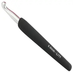 KnitPro Silver Aluminium Crochet Hook W/Black Handle-Size L/8.00mm