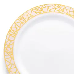 White with Pink and Gold Mosaic Rim Round Plastic Appetizer/Salad Plates - 7.5" (120 Plates)
