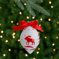 Northlight 5" Red and White Moose Christmas Teardrop Ornament